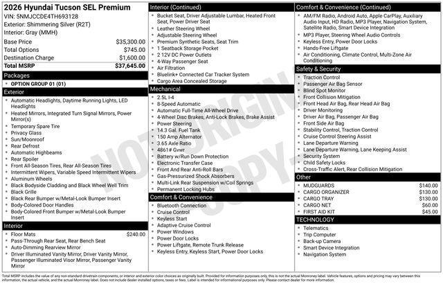 new 2026 Hyundai Tucson car, priced at $36,743