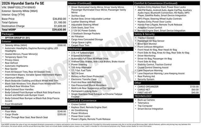 new 2026 Hyundai Santa Fe car, priced at $38,177
