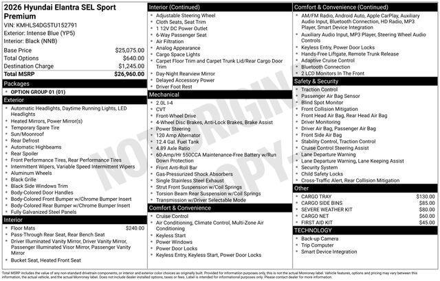 new 2026 Hyundai Elantra car, priced at $26,309