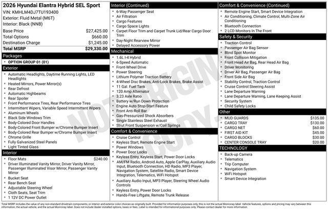 new 2026 Hyundai ELANTRA HEV car, priced at $28,799