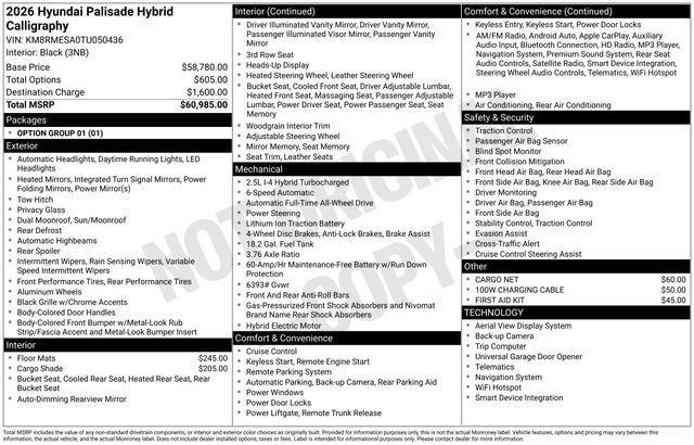 new 2026 Hyundai Palisade Hybrid car, priced at $60,028