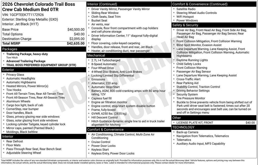 new 2026 Chevrolet Colorado car, priced at $42,095