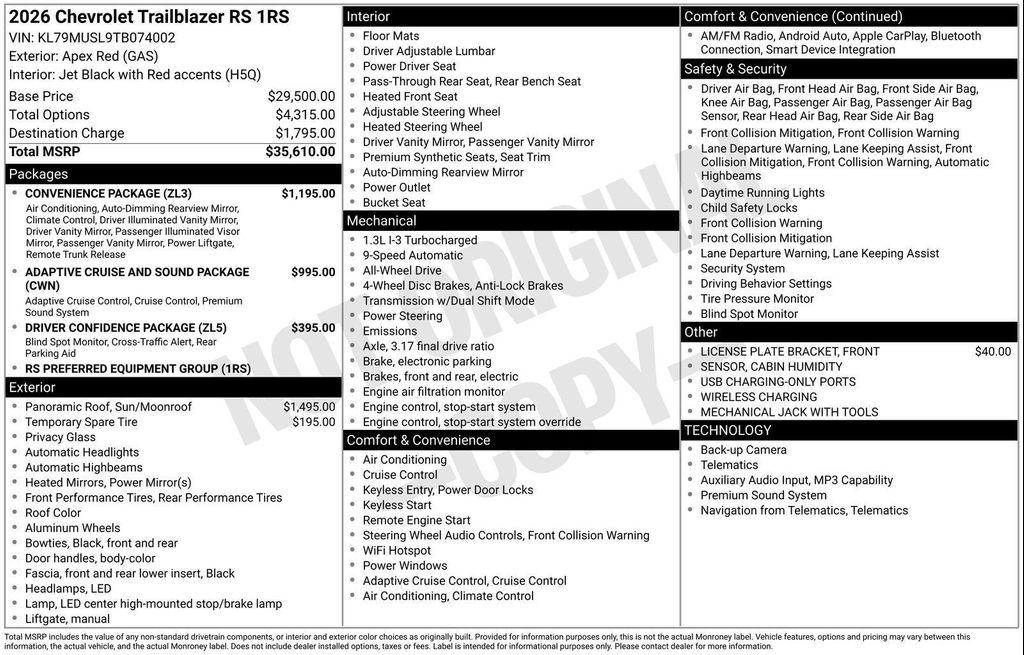 new 2026 Chevrolet TrailBlazer car, priced at $35,470