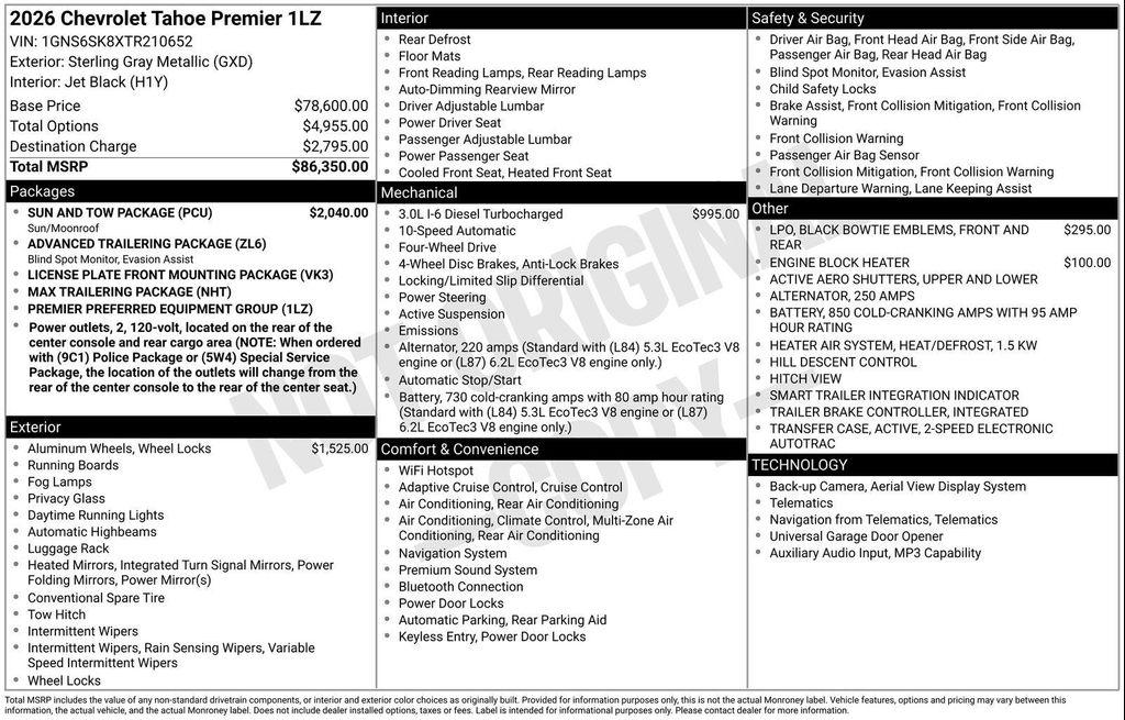new 2026 Chevrolet Tahoe car, priced at $83,750