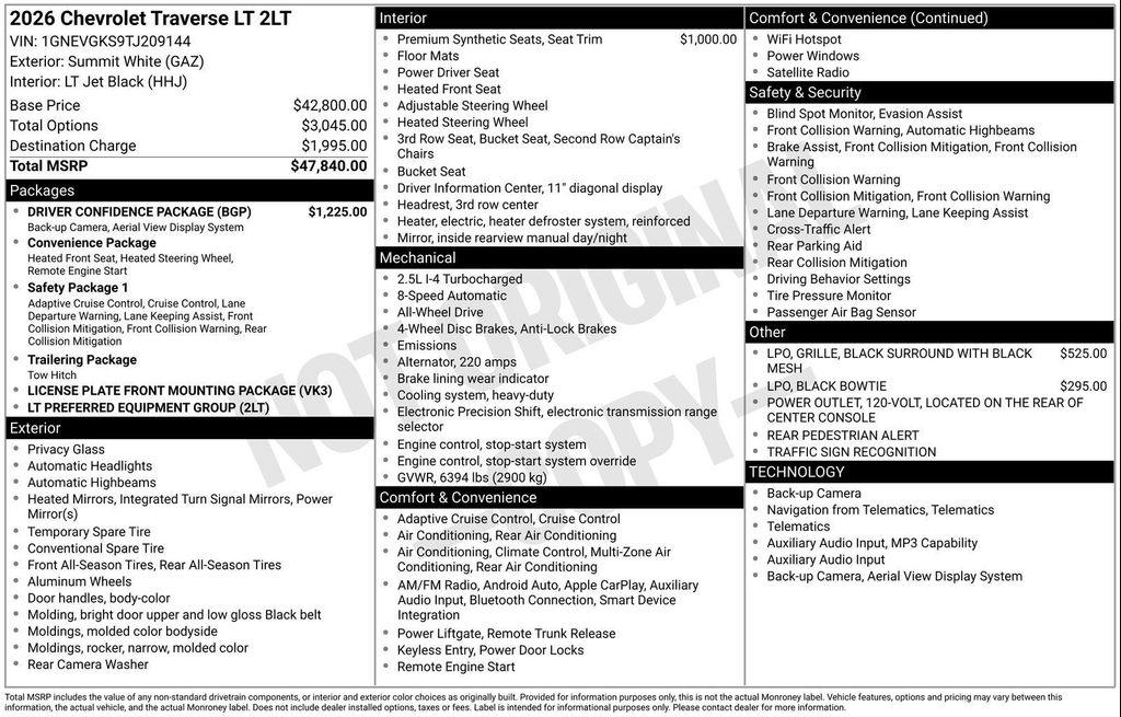 new 2026 Chevrolet Traverse car, priced at $47,740