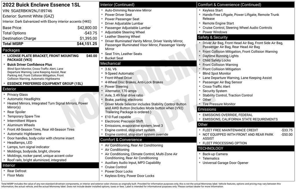 used 2022 Buick Enclave car, priced at $21,717