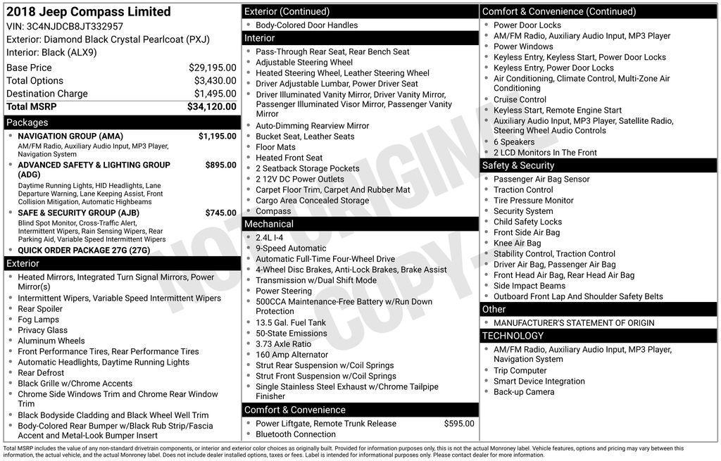 used 2018 Jeep Compass car, priced at $12,487