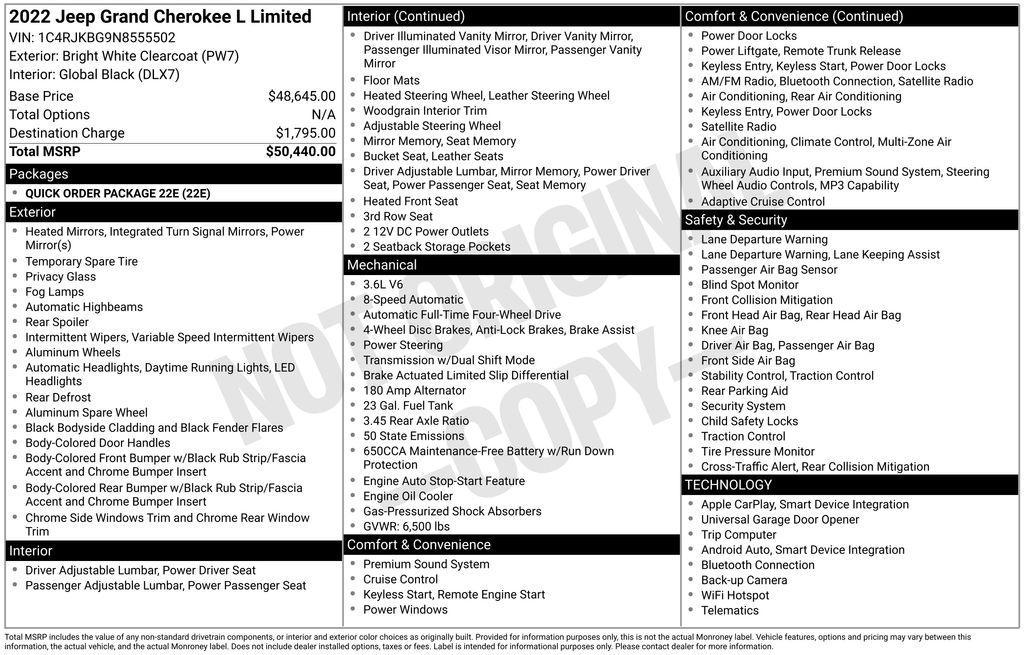 used 2022 Jeep Grand Cherokee L car, priced at $27,714