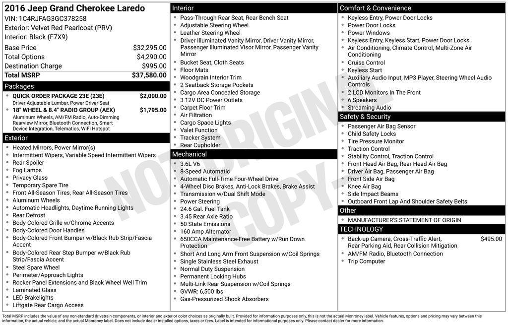 used 2016 Jeep Grand Cherokee car, priced at $13,468