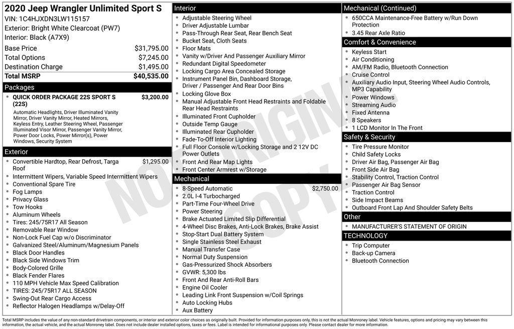 used 2020 Jeep Wrangler Unlimited car, priced at $22,898