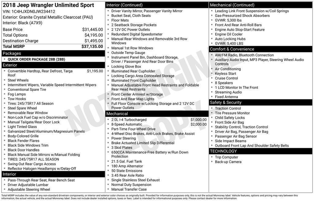 used 2018 Jeep Wrangler Unlimited car, priced at $17,455