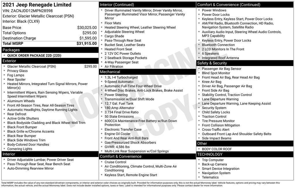 used 2021 Jeep Renegade car, priced at $16,091