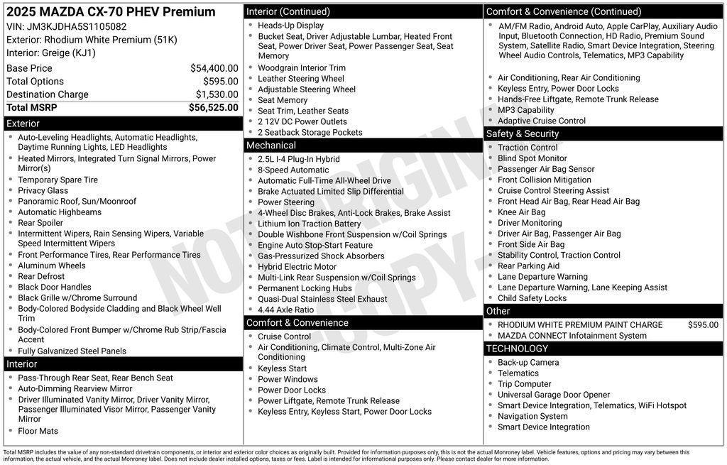 used 2025 Mazda CX-70 PHEV car, priced at $36,000