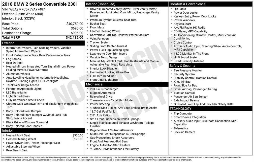 used 2018 BMW 230 car, priced at $19,000