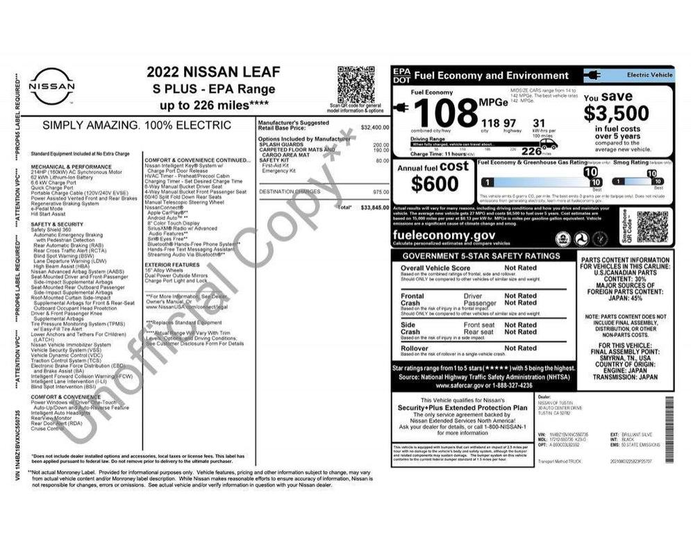 used 2022 Nissan Leaf car, priced at $13,900
