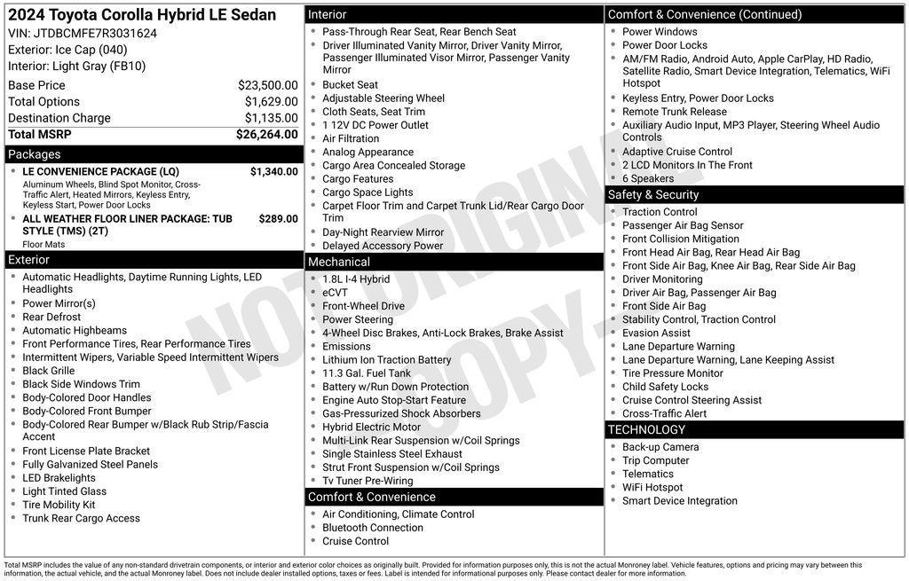 used 2024 Toyota Corolla Hybrid car, priced at $21,749