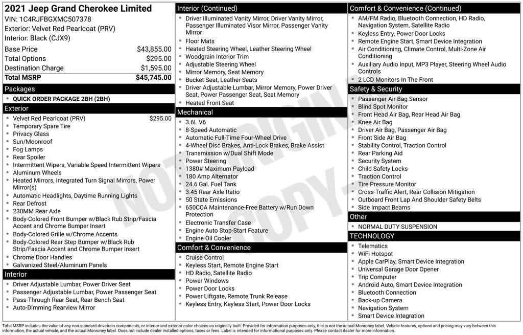 used 2021 Jeep Grand Cherokee car, priced at $19,405