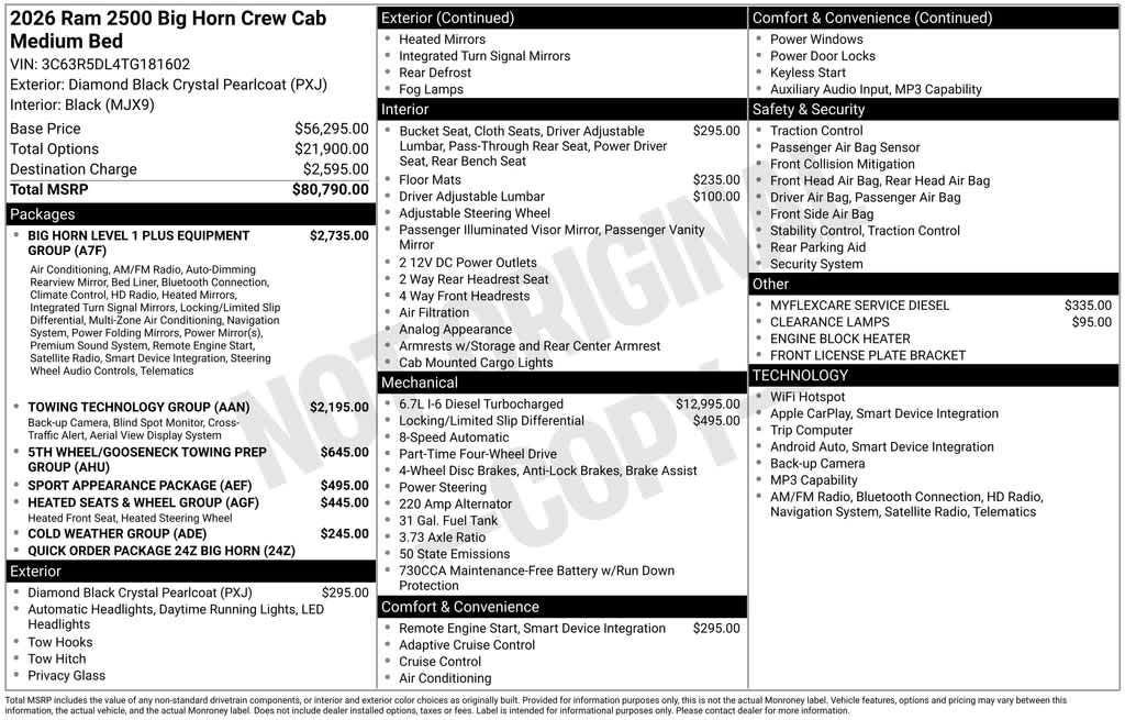 new 2026 Ram 2500 car, priced at $72,835