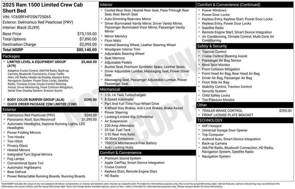 new 2025 Ram 1500 car, priced at $85,140