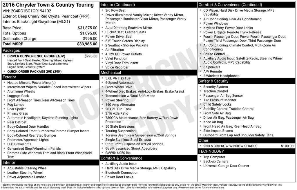 used 2016 Chrysler Town & Country car, priced at $9,786