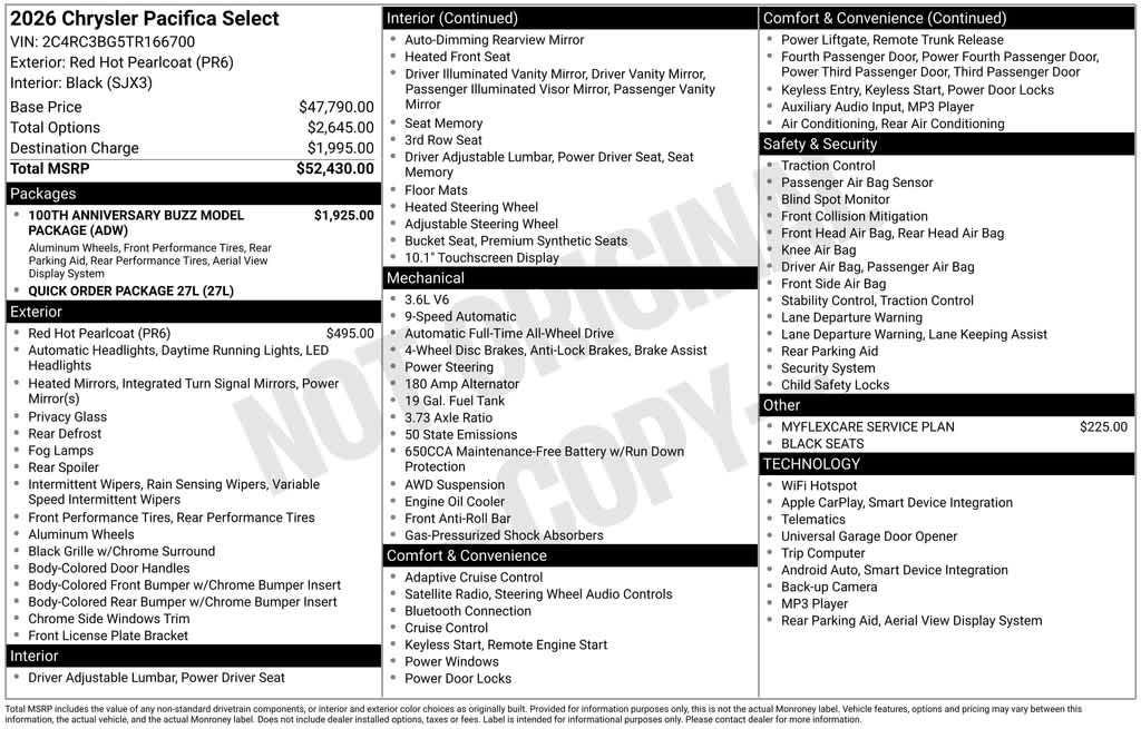 new 2026 Chrysler Pacifica car, priced at $49,215