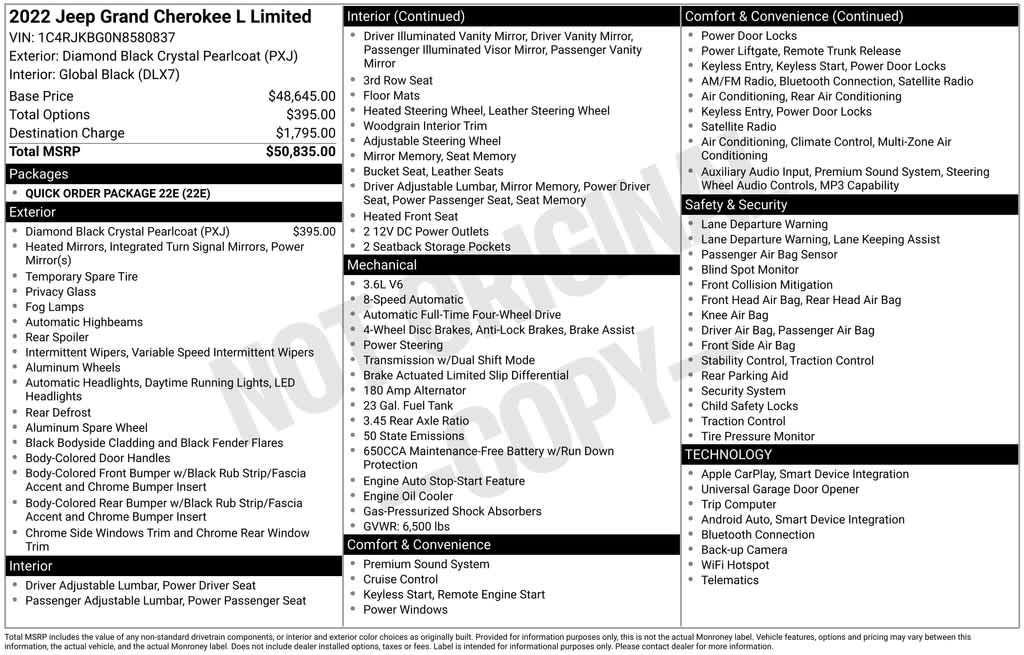 used 2022 Jeep Grand Cherokee L car, priced at $28,956