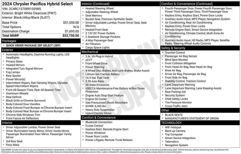 used 2024 Chrysler Pacifica Hybrid car, priced at $25,957
