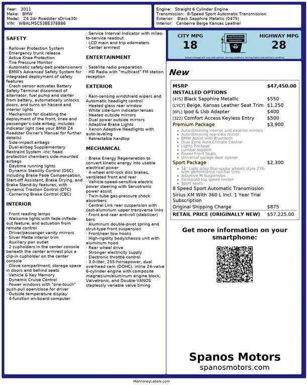 used 2011 BMW Z4 car, priced at $15,890