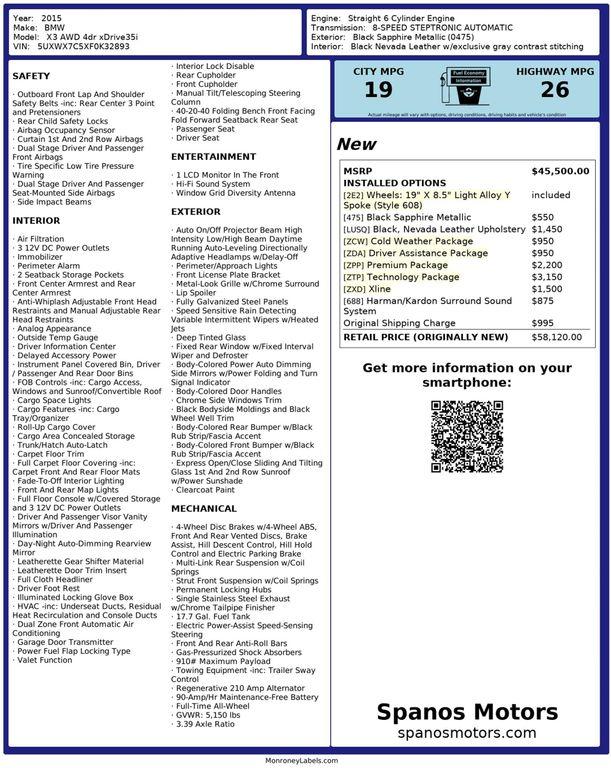 used 2015 BMW X3 car, priced at $9,950