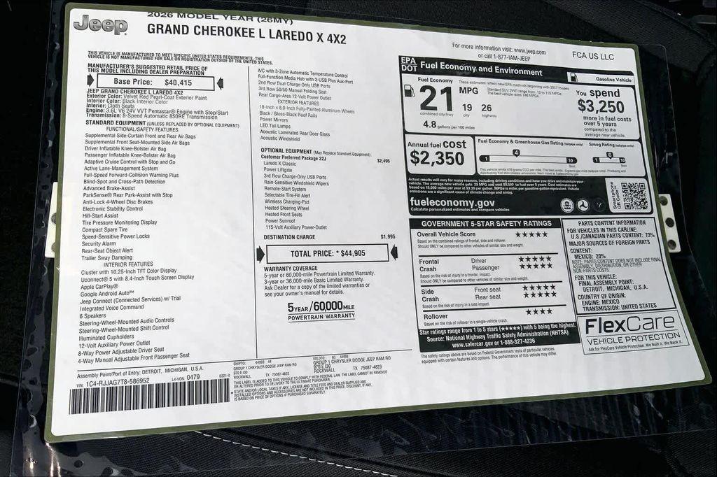 new 2026 Jeep Grand Cherokee L car, priced at $43,630