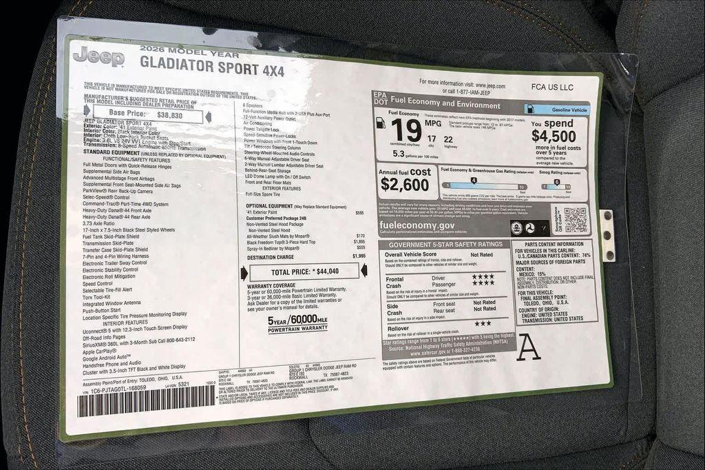 new 2026 Jeep Gladiator car, priced at $40,517