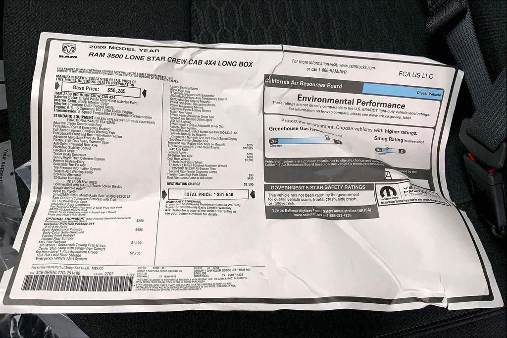 new 2026 Ram 3500 car, priced at $75,109