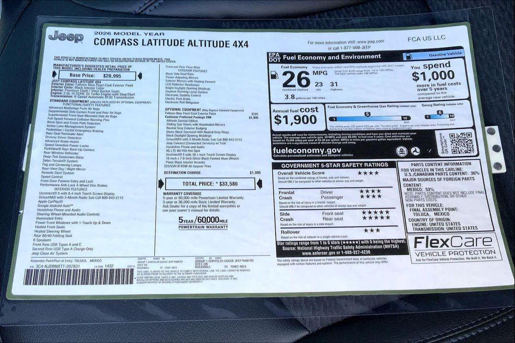 new 2026 Jeep Compass car, priced at $31,803