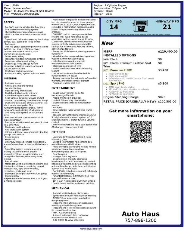 used 2010 Mercedes-Benz CL-Class car, priced at $18,995