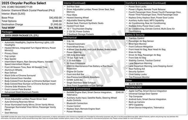 used 2025 Chrysler Pacifica car, priced at $32,236