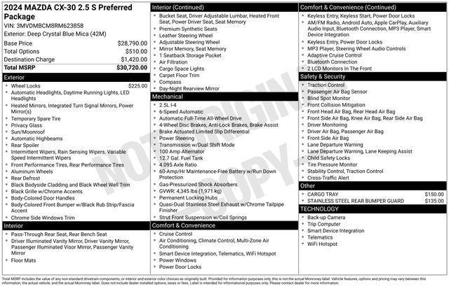 used 2024 Mazda CX-30 car, priced at $22,316