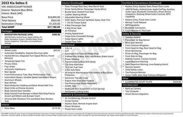 used 2023 Kia Seltos car, priced at $20,218