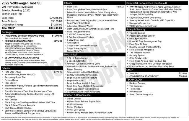 used 2022 Volkswagen Taos car, priced at $21,304