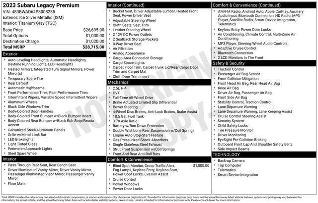 used 2023 Subaru Legacy car, priced at $22,547