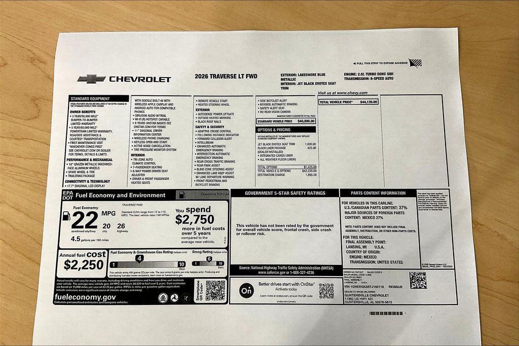 new 2026 Chevrolet Traverse car, priced at $43,120