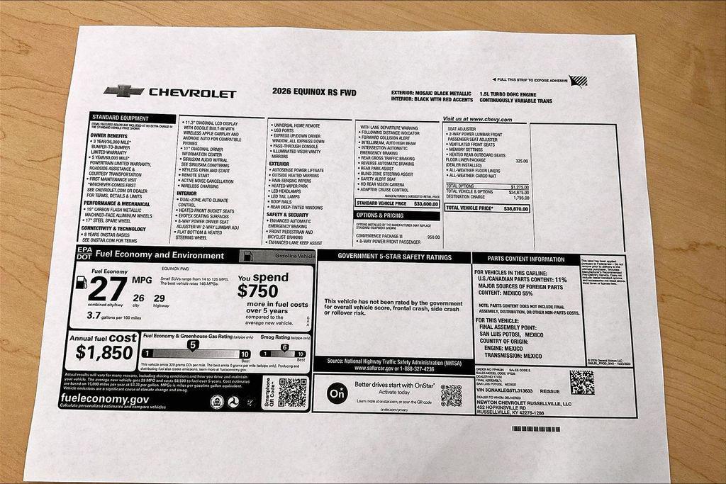 new 2026 Chevrolet Equinox car, priced at $34,470