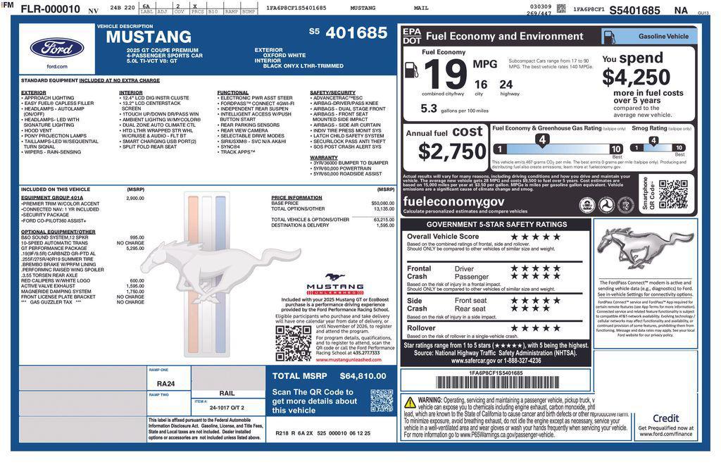 new 2025 Ford Mustang car, priced at $151,825