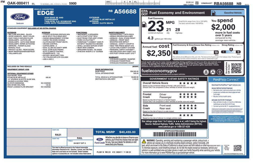 new 2024 Ford Edge car, priced at $30,900