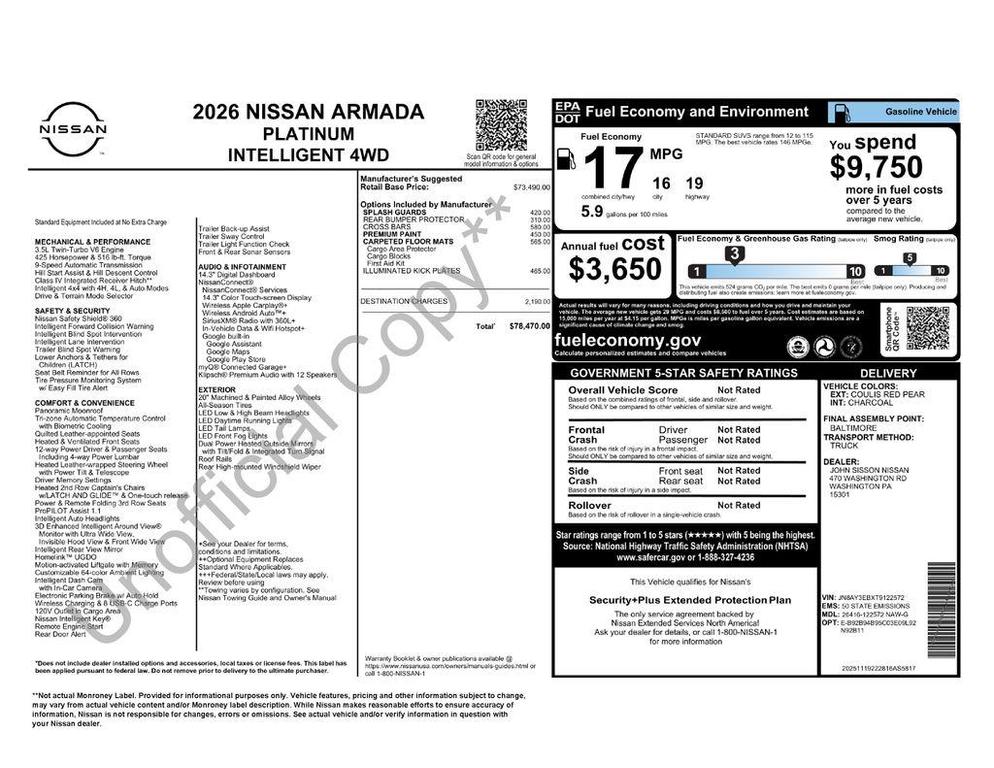 new 2026 Nissan Armada car, priced at $72,548