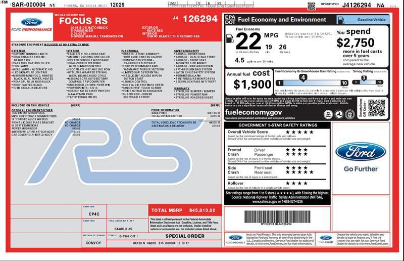 used 2018 Ford Focus RS car, priced at $31,800