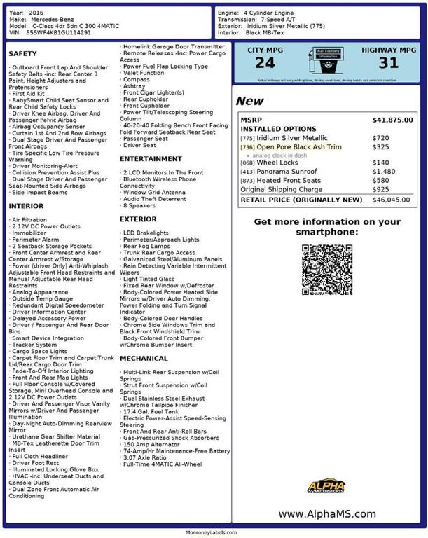 used 2016 Mercedes-Benz C-Class car, priced at $15,000