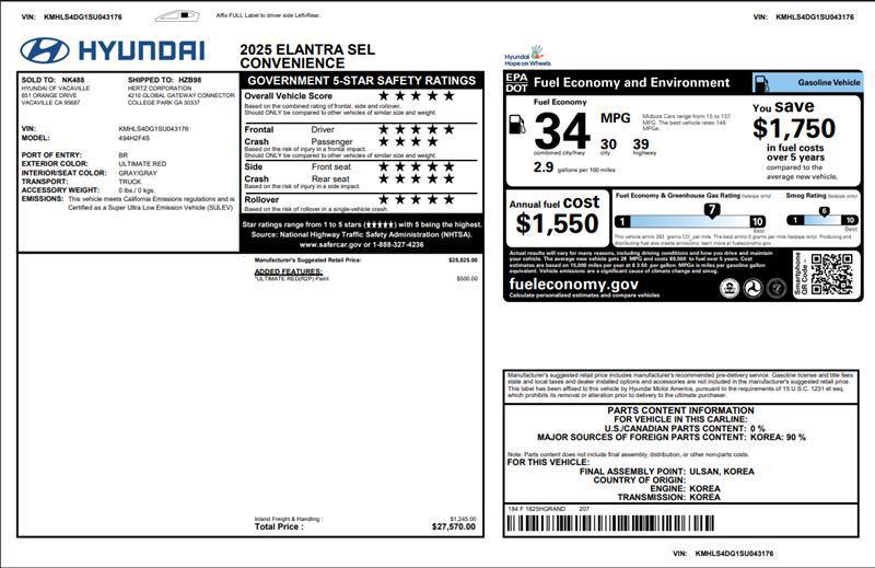 used 2025 Hyundai Elantra car, priced at $18,700