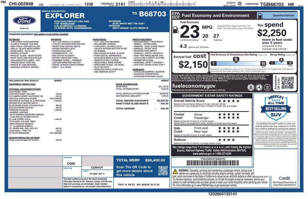 new 2026 Ford Explorer car, priced at $50,703