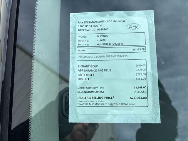 new 2026 Hyundai Venue car, priced at $25,115