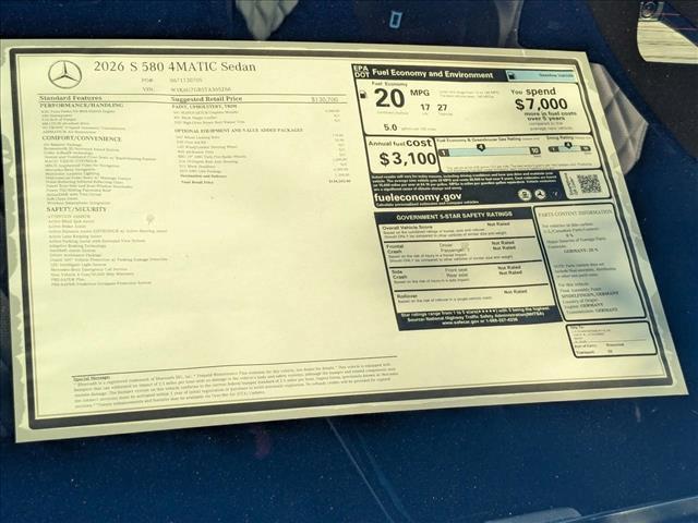new 2026 Mercedes-Benz S-Class car, priced at $144,355